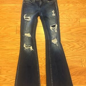 BKE Dark Blue Distressed Flare Jeans